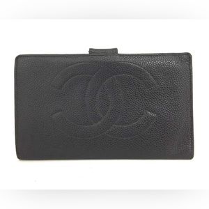 Chanel Black Caviar Skin Long Bifold Wallet